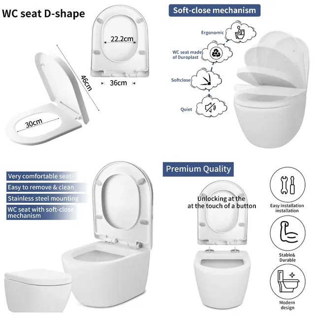 Sièges de toilette blancs avec couvercle de charnières à… – vue 5