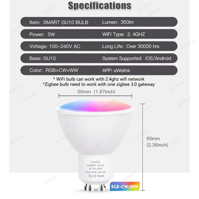 Ampoule Led GU10 Zigbee/Wifi RGB CW WW – vue 2