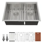 Évier de cuisine sous plan Double 28 pouces L, Double bol en acier inoxydable 60/40, bassin à diviseur bas pour poste de travail de cuisine