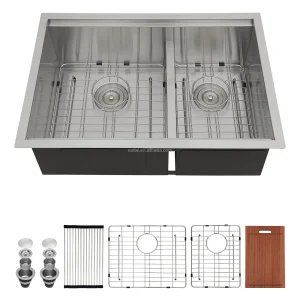 Évier de cuisine sous plan Double 28 pouces L, Double bol en acier inoxydable 60/40, bassin à diviseur bas pour poste de travail de cuisine Évier de cuisine sous plan Double 28 pouces L, Double bol en acier inoxydable 60/40, bassin à diviseur bas pour poste de travail de cuisine