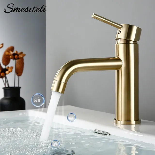 Robinet de lavabo en or brossé en laiton massif eau… – vue 2