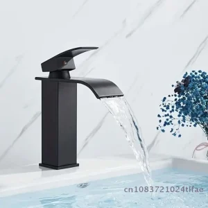 Robinet noir avec tuyau pour salle de bain Lababo, robinet d&rsquo;évier mat, mitigeur chaud et froid pour lavabo, 1 pièce