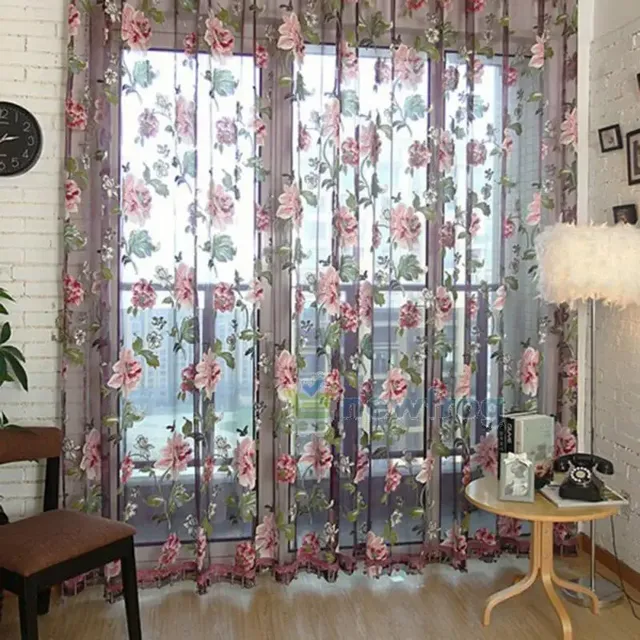 Rideau voilage tulle polyester transparent brodé floral… – vue 2