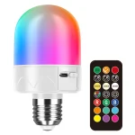 ampoule LED multicolore E27 rechargeable télécommande portUSB opaline dôme compact magnétique portable réglable luminosité trois températures 3000K 4000K 6000K