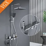 VGX système de douche chromé de luxe ensemble de robinets de douche de salle de bains à quatre fonctions robinets mélangeurs de salle de bains à pluie ensemble de douche de Bidet gris