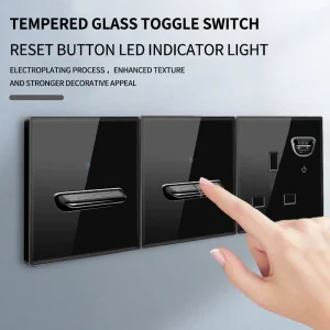 Panneau de commutation en verre trempé cristal britannique, indicateur LED 1/2/3/4 boutons/ 1/2 voies, bouton lumineux à réinitialisation automatique