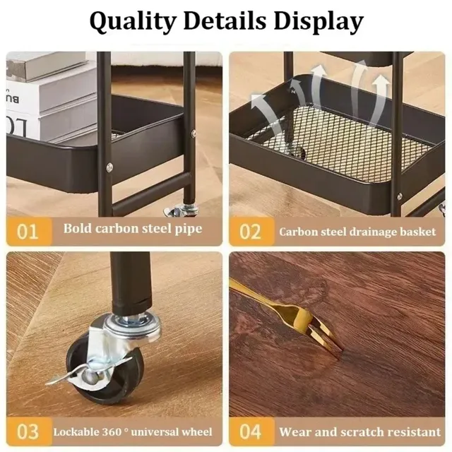 Chariot rangement cuisine roulant trois niveaux acier… – vue 4