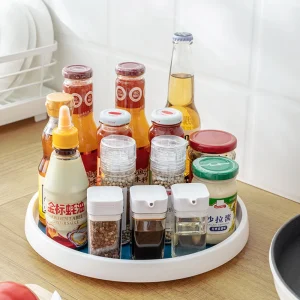 Étagère à épices à 2 niveaux, plateau de rangement de cuisine, organisateur rotatif, support de rangement de condiments, étagère ronde, armoire de garde-manger, plateau tournant Étagère à épices à 2 niveaux, plateau de rangement de cuisine, organisateur rotatif, support de rangement de condiments, étagère ronde, armoire de garde-manger, plateau tournant