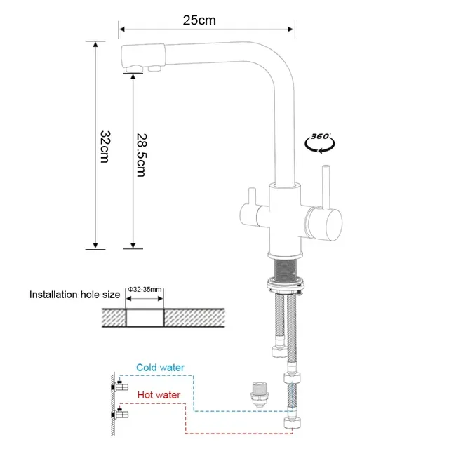 Robinet de cuisine chromé à Double bec pivotant – vue 6