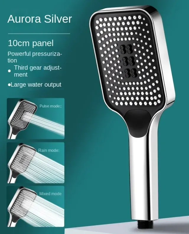Pommeau douche main carré 10cm chrome noir silicone…