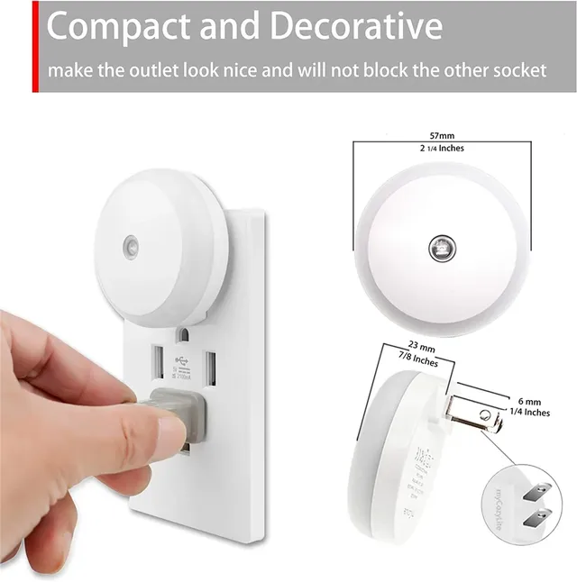 LED veilleuse capteur de nuit intelligent rond brancher… – vue 5