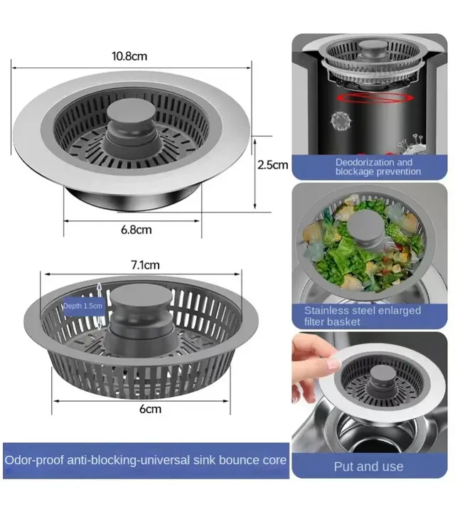 Filtre de vidange d'évier de cuisine US/EU – vue 6