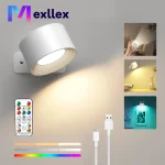 Appliques murales RVB avec télécommande, 19 couleurs, rotation à 360 °, batterie 2000 mAh, luminosité à intensité variable, contrôle tactile pour chambre à coucher, cadeau
