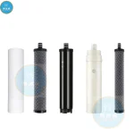 Pack cinq cartouches filtrantes ultrafiltration polypropylène sédiment charbon actif membrane polyamide postfiltre connexion rapide remplacement installation facile compatible robinet domestique