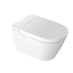 Siège de toilette intelligent mural au Design moderne, WC en céramique blanche, bol allongé, p-piège, télécommande, placard à eau sans bords, salle de bains