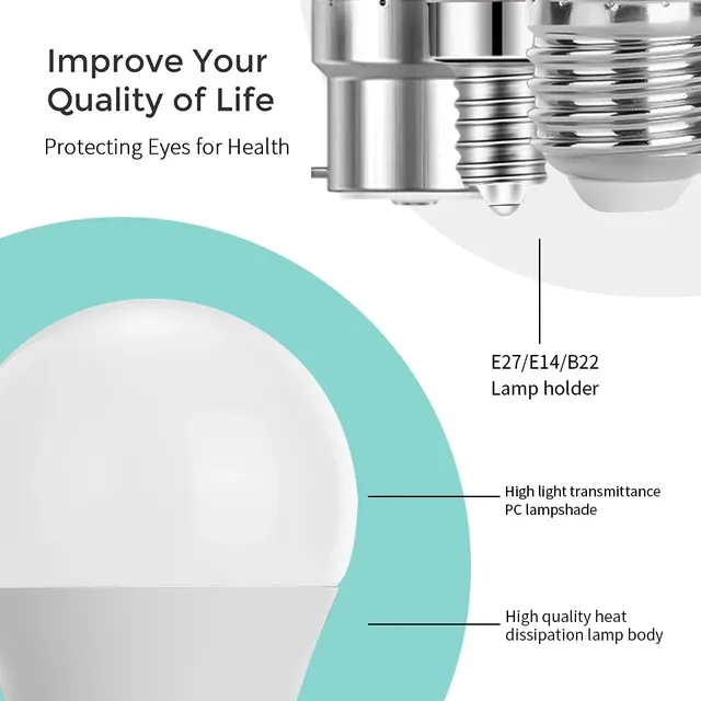 Ampoule LED E27 E14 B22 AC220V 3W 6W 9W 12W 15W 18W 20W – vue 5