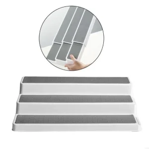 organisateur épices trois niveaux plastique durable antidérapant blanc gris facile nettoyage gain place armoire placard plan travail cosmétiques polyvalent modulable
