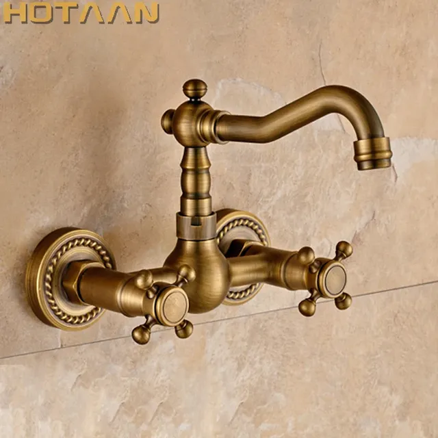 Robinet de cuisine mural en laiton antique avec tuyau de… – vue 2