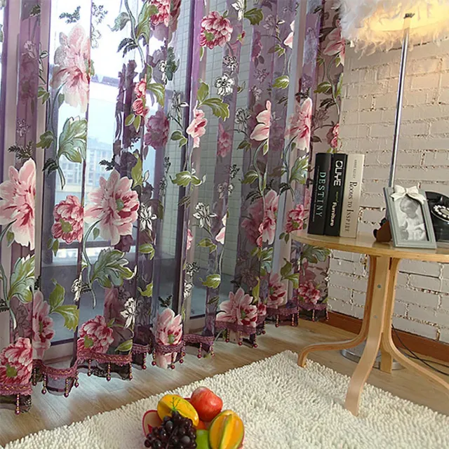 Rideau voilage tulle polyester transparent brodé floral… – vue 5