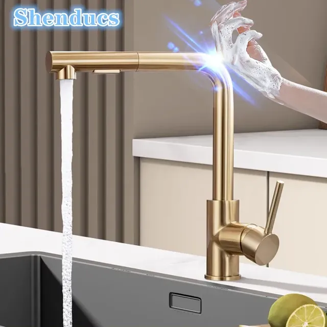Robinets d'évier de cuisine tactile or brossé – vue 2