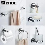 Étagère à serviettes de salle de bain, finition noire, porte-papier hygiénique, crochet pour Robe, porte-serviettes, accessoires de salle de bains, ensemble de matériel de bain