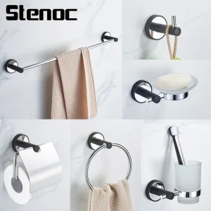 Étagère à serviettes de salle de bain, finition noire, porte-papier hygiénique, crochet pour Robe, porte-serviettes, accessoires de salle de bains, ensemble de matériel de bain Étagère à serviettes de salle de bain, finition noire, porte-papier hygiénique, crochet pour Robe, porte-serviettes, accessoires de salle de bains, ensemble de matériel de bain