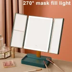 Miroir de maquillage de bureau à 72 lumières LED, miroir de courtoisie, grossissant 1, 2, 3x, 3 miroirs pliants, rotation à 270 °, beauté
