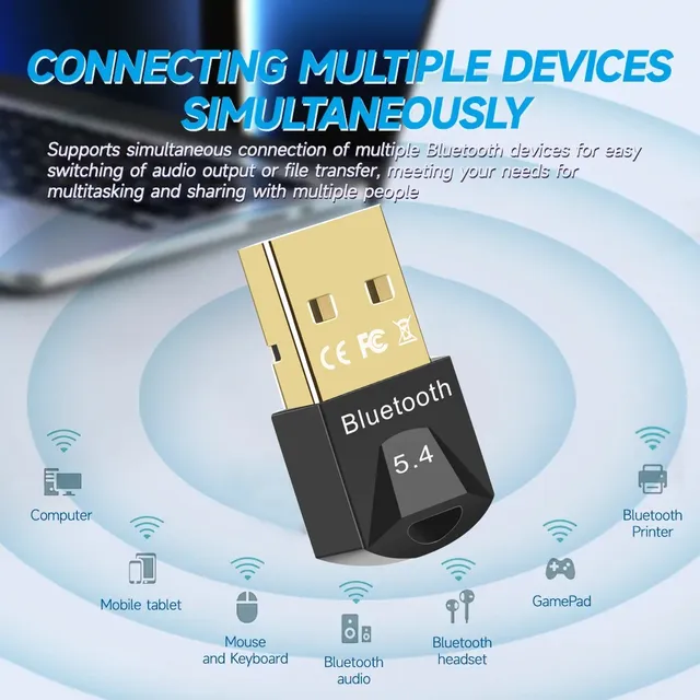Adaptateur Bluetooth54 USB nano compact plaqué or portée… – vue 3