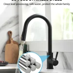 Robinet d&rsquo;évier de cuisine 304 extractible noir, robinet mitigeur d&rsquo;eau chaude et froide à double fonction, installation sur comptoir