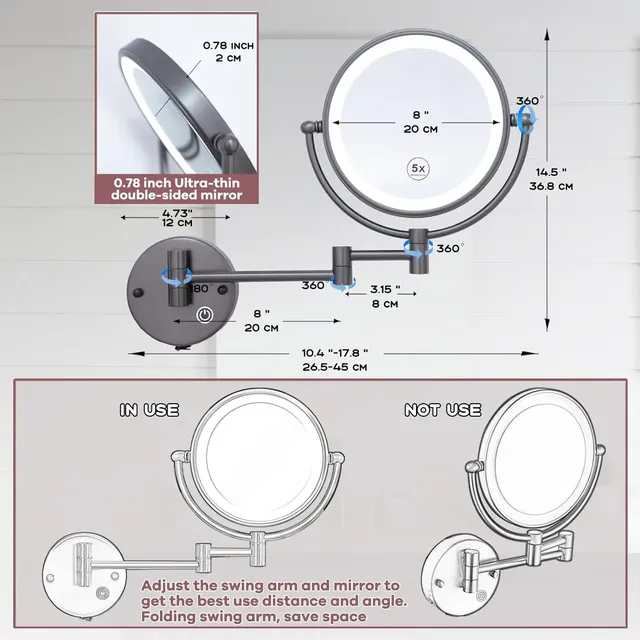 Miroir de salle de bain pliant à Led tactile – vue 4