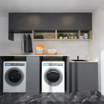 Armoire d&rsquo;évier de meuble de buanderie bleu blanc personnalisée