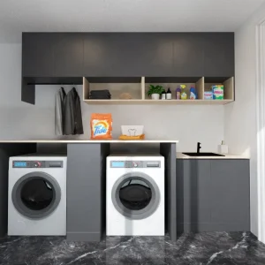 Armoire d&rsquo;évier de meuble de buanderie bleu blanc personnalisée