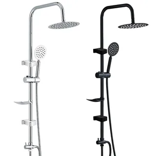Colonne de douche ronde noire chromée pour salle de bains