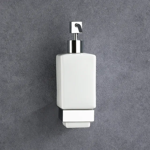 Distributeur savon mural céramique pompe chromée support… – vue 2