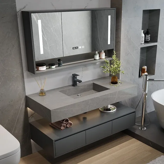 Lavabo intégré en dalle de roche de 140cm – vue 2
