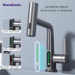 Pistolet gris Intelligent affichage numérique cascade retirer robinet de cuisine robinets mélangeurs froids et chauds évier rotatif robinet de lavabo de levage