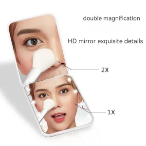Miroir de maquillage à LED, modèle de batterie, grossissement 2 fois, double face, portable, déterminer, miroir cosmétique pliant, 8 perles de lampe