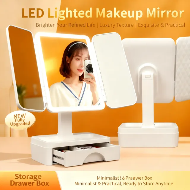 Miroir de maquillage éclairé par LED avec tiroir de… – vue 2