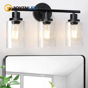 Luminaires muraux modernes pour miroir de salle de bain, lumières de vanité noires à 3 lumières avec verre transparent pour salle de bain, salon, chambre à coucher, couloir Luminaires muraux modernes pour miroir de salle de bain, lumières de vanité noires à 3 lumières avec verre transparent pour salle de bain, salon, chambre à coucher, couloir