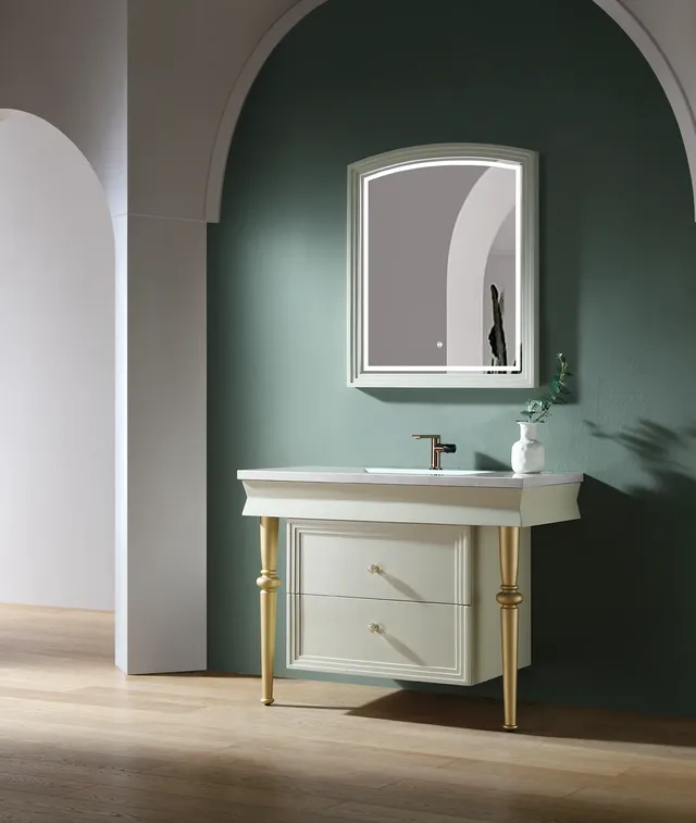 Meuble vasque mural moderne gris clair perle plan quartz… – vue 2