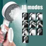 Pommeau de douche filtré, purificateur d&rsquo;eau, filtre, Massage à une touche, 10 Modes de pulvérisation, pomme de douche haute pression, accessoire de bain