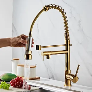 Robinet de cuisine en acier inoxydable doré