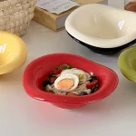 Soucoupe en céramique Ins Style bol à salade lavable au lave-vaisselle assiette à mélanger yaourt aux fruits en forme de vague couleur crème récipient de collation à Dessert