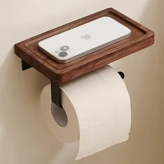 Porte papier toilette mural tablette bois noyer bras métal noir…