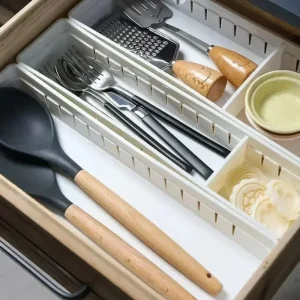 Organisateur de tiroir de cuisine, boîte de rangement de couverts, organisateur d&rsquo;armoire réglable avec panneau diviseur, boîte de rangement d&rsquo;ustensiles pour tiroirs