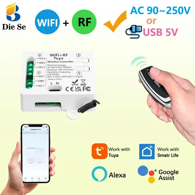 Commutateur intelligent WiFi AC 220V 2CH relais de…