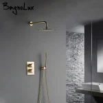 Ensemble de mélangeur thermostatique en laiton massif, inverseur de salle de bain en or brossé, pomme de douche Rianfall, robinet combiné de luxe, bras mural