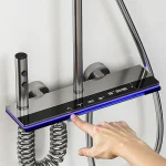 Ensemble de système de douche intelligent pour salle de bains, baignoire, pluie, affichage numérique, mélangeur de température, ensembles de robinets de douche de pluie avec lampe d&rsquo;ambiance Robinet de salle de bains