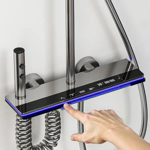 Ensemble de système de douche intelligent pour salle de bains, baignoire, pluie, affichage numérique, mélangeur de température, ensembles de robinets de douche de pluie avec lampe d&rsquo;ambiance Robinet de salle de bains