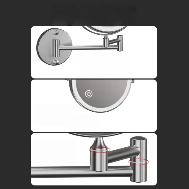 Miroir cosmétique pliant en laiton LED – vue 6